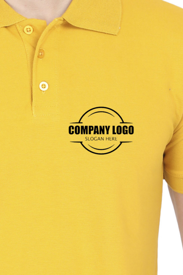 Men's Customizable Left-Side Logo Polo T-Shirt – Royal Blue, Mustard Yellow and Red