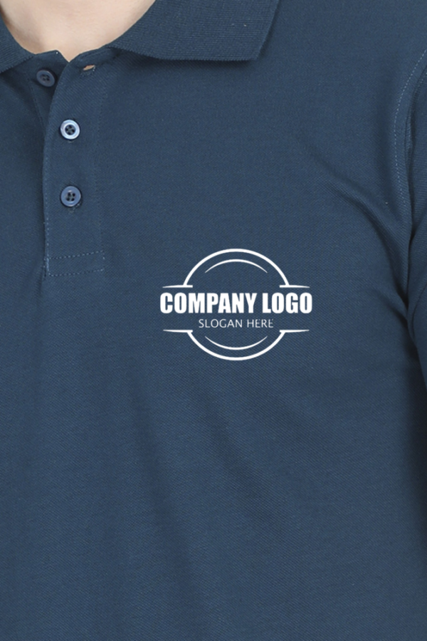 Men's Customizable Left-Side Logo Polo T-Shirt – Royal Blue, Coffee Brown, Purple, and Petrol Blue
