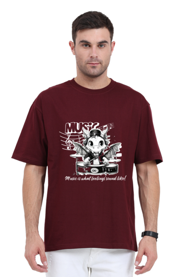Men's & Women's Oversized 'Dragon Drummer - Music is Feelings' Graphic T-Shirt